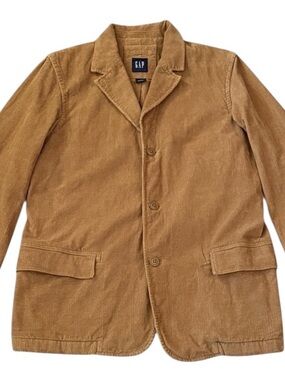 Vintage Y2K GAP Corduroy Blazer Camel Tan 3 Button Sport Coat Academia Large Men